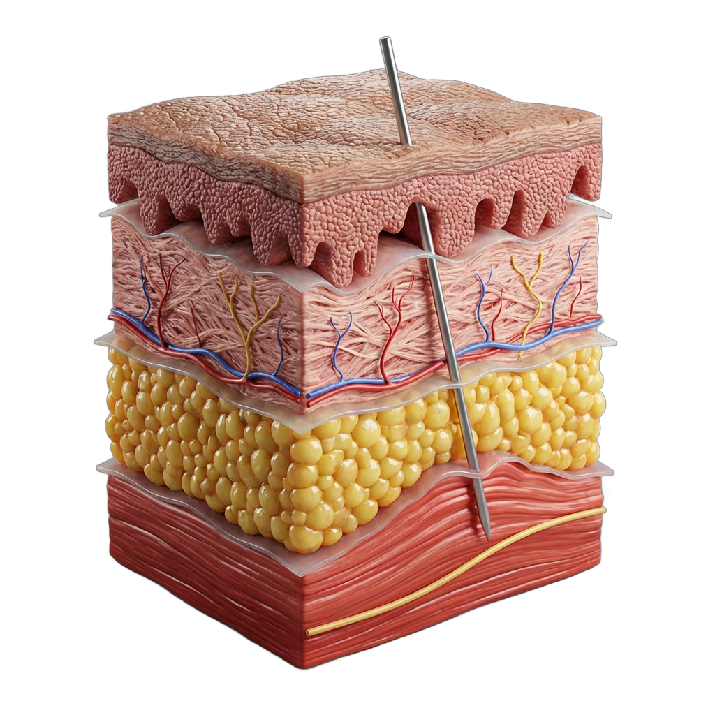 Anatomische illustratie van een dunne naald bij een triggerpoint in een spier