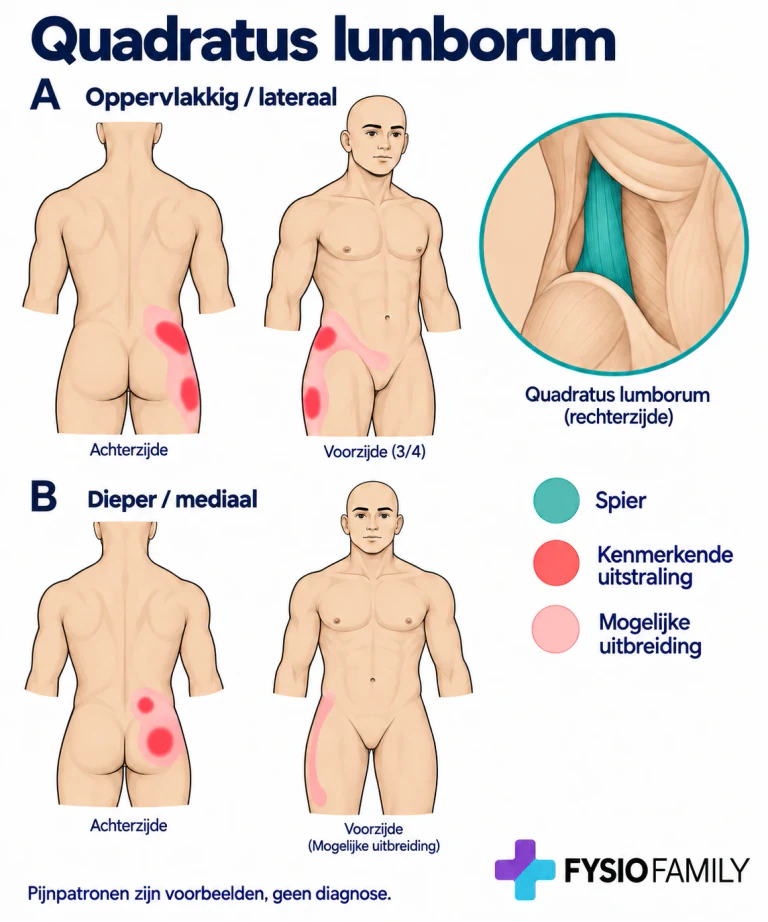 Quadratus lumborum: oppervlakkige en diepe pijnpatronen.