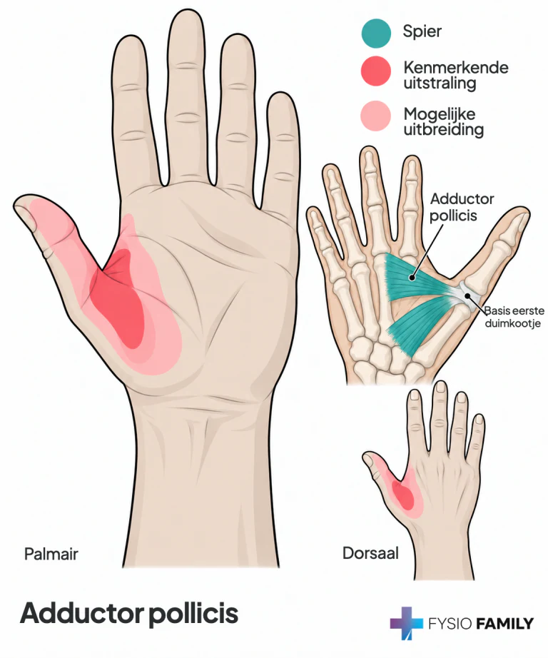 Figuur 39.2A — handpalmzijde van het adductor-pollicispijnpatroon.