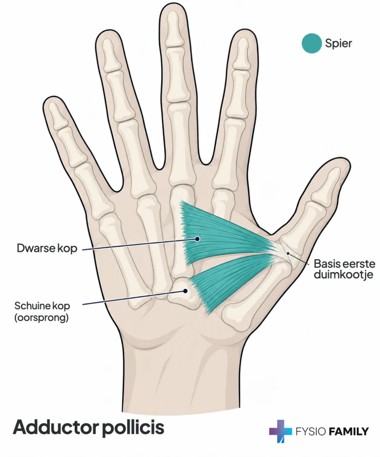 Adductor pollicis: dwarse en schuine kop en ulnaire duimaanhechting.