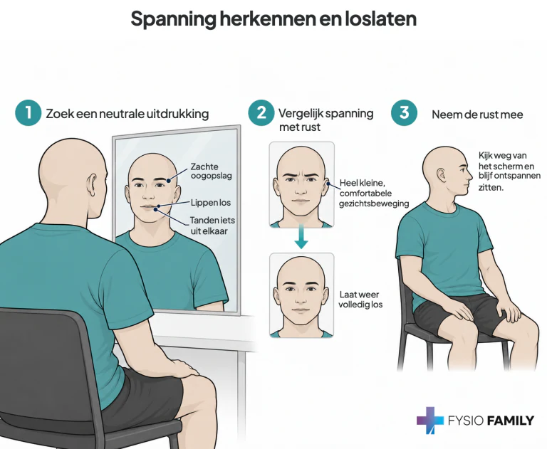 Spanning herkennen en loslaten. Stap voor stap uitgebeeld.