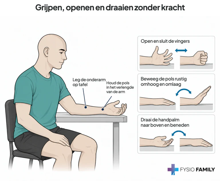 Grijpen, openen en draaien zonder kracht. Stap voor stap uitgebeeld.