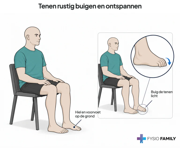 Tenen rustig buigen en ontspannen. Stap voor stap uitgebeeld.