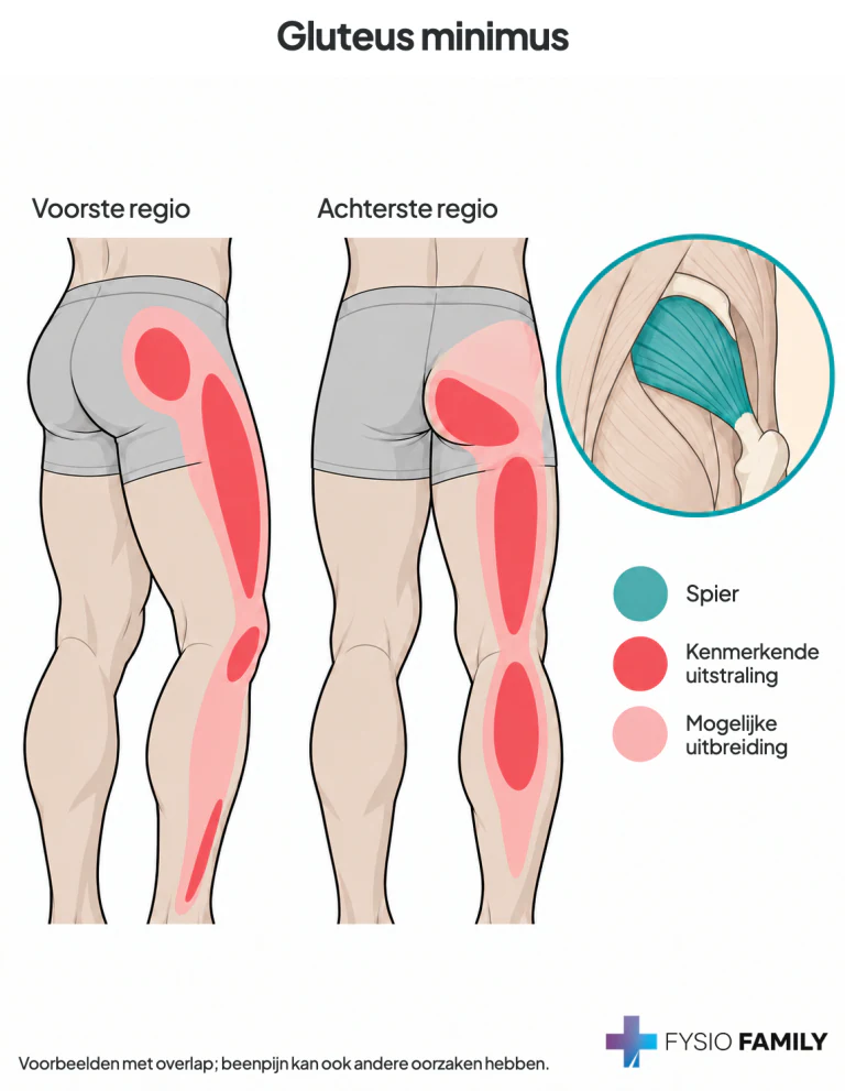 Gluteus minimus: laterale en achterste beenpatronen met overlap.
