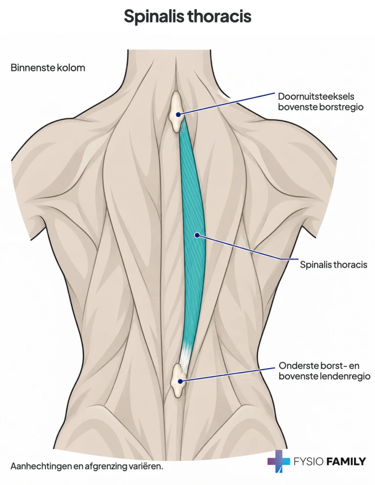Spinalis thoracis: binnenste rugspierkolom tussen doornuitsteeksels.