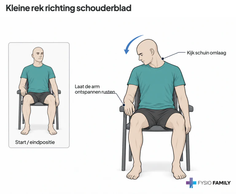 Kleine rek richting schouderblad. Stap voor stap uitgebeeld.