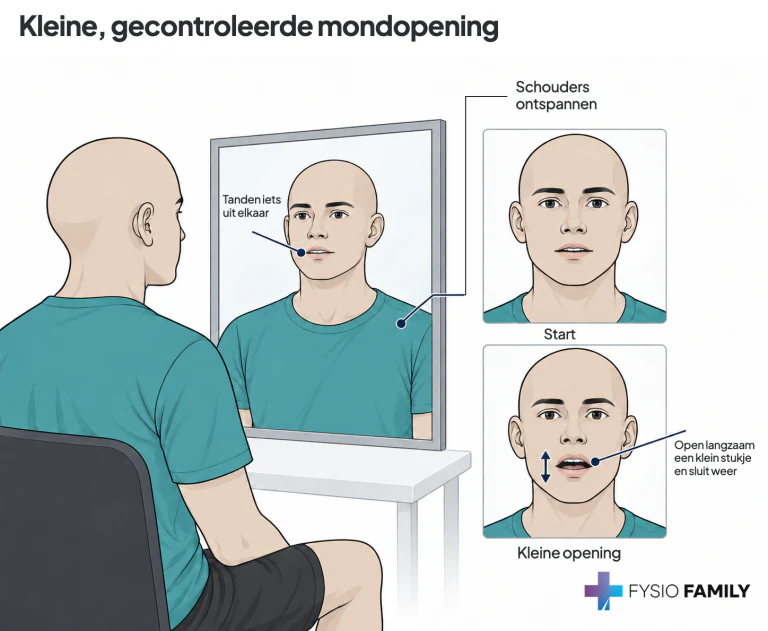 Kleine, gecontroleerde mondopening. Stap voor stap uitgebeeld.