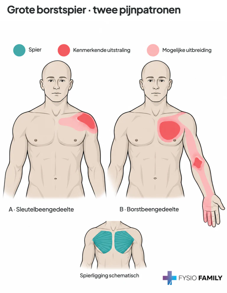 Pectoralis major: sleutelbeen- en borstbeengedeelte.