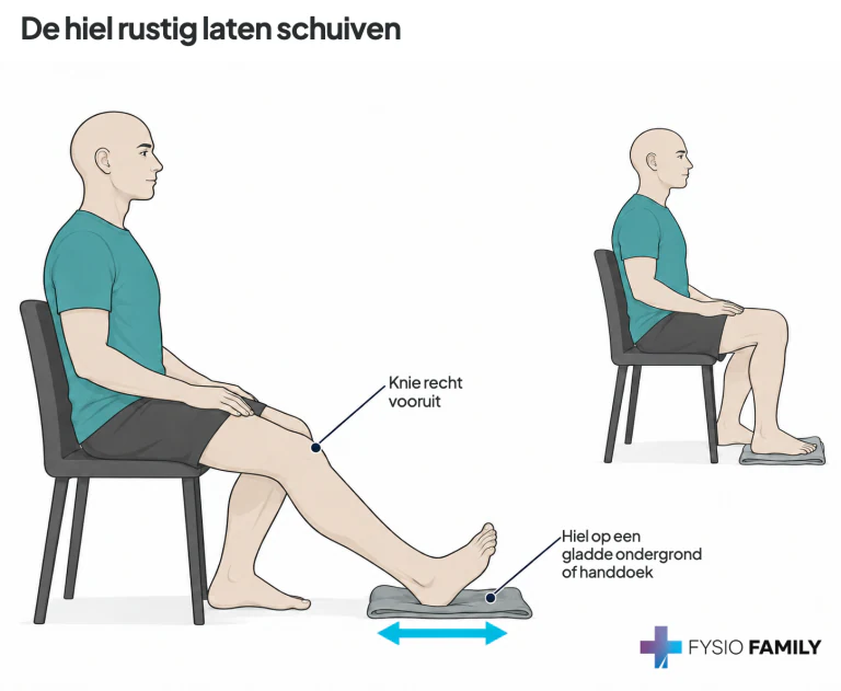 De hiel rustig laten schuiven. Stap voor stap uitgebeeld.