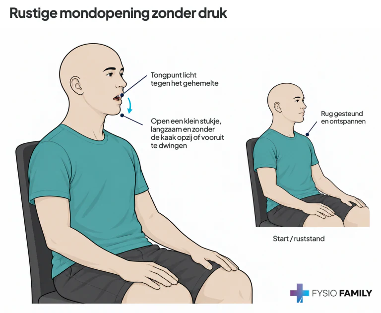 Rustige mondopening zonder druk. Stap voor stap uitgebeeld.