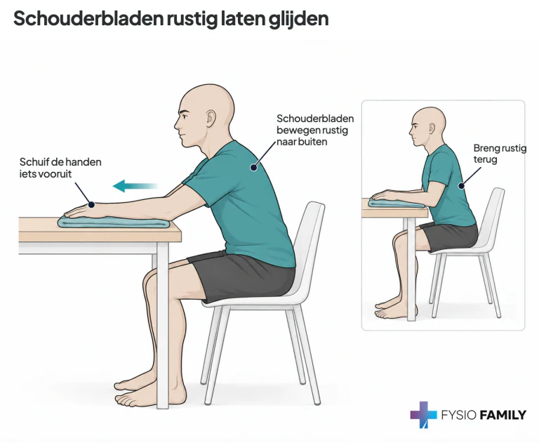Schouderblad laten glijden. Stap voor stap uitgebeeld.