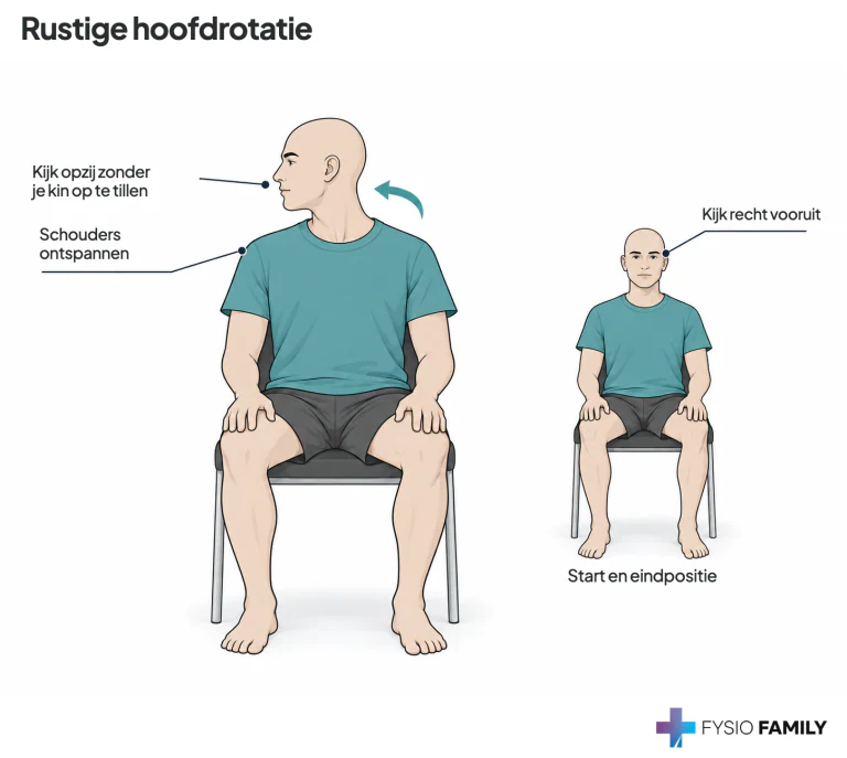 Rustige hoofdrotatie. Stap voor stap uitgebeeld.