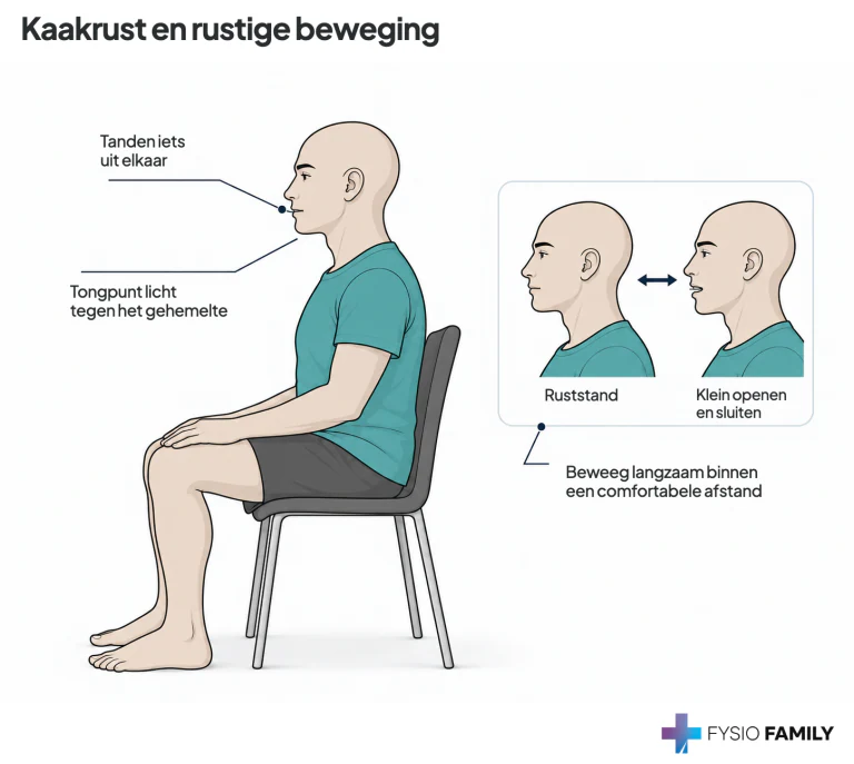 Kaakrust en rustige beweging. Stap voor stap uitgebeeld.