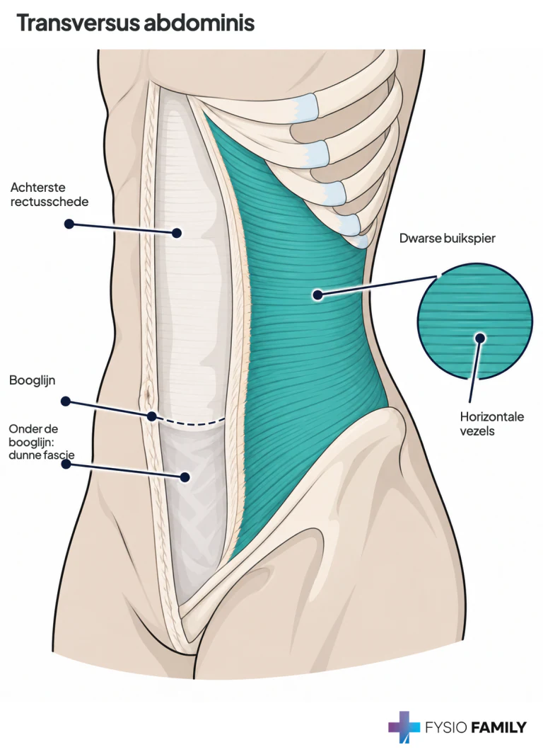 Figuur 49.3. De transversus abdominis en zijn horizontale vezels onder de schuine buikspieren.